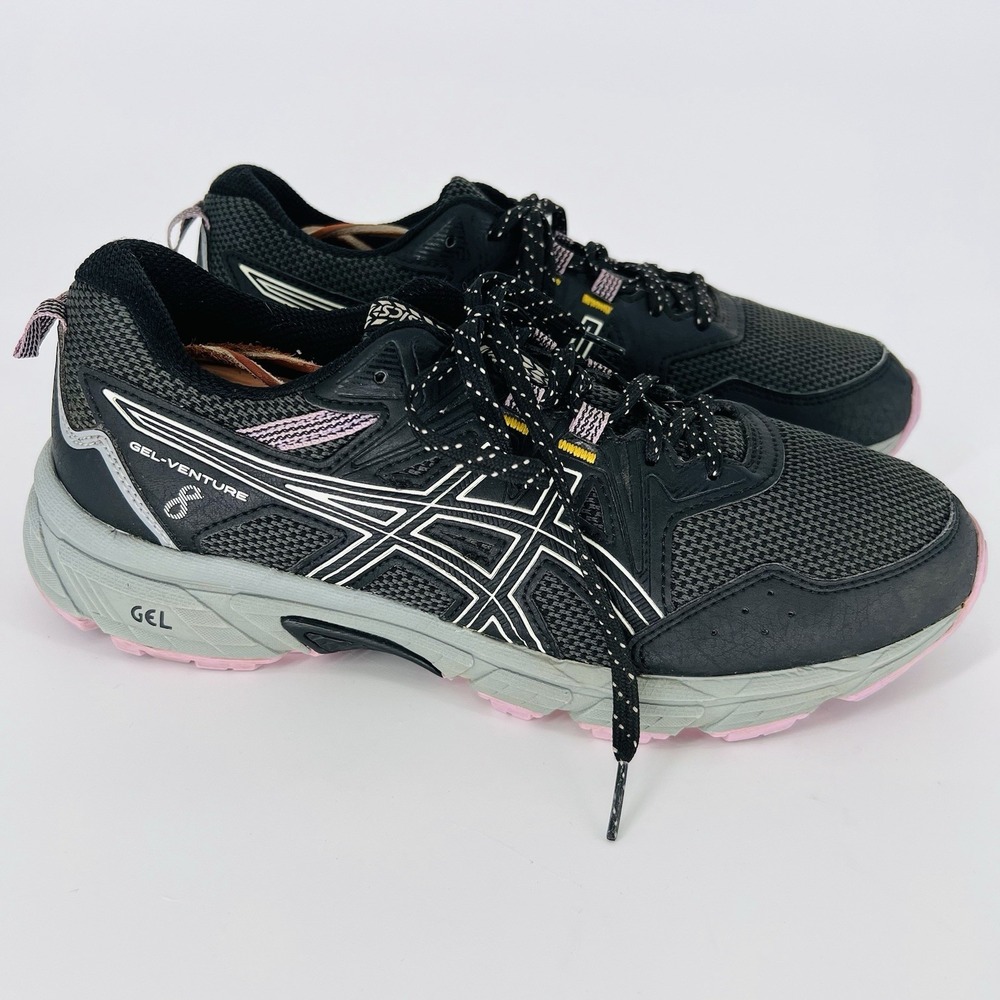 ASICS Gel Venture 8 Women's Sz 9.5 Wide Trail Run Walk Shoes Black Lavender Hike